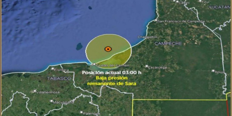 Tormenta tropical ‘Sara’ se debilita a sonar de baja presión en el Golfo de México