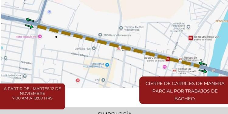 Anuncian cierre parcial de la Av. Ruiz Cortines por trabajos de bacheo