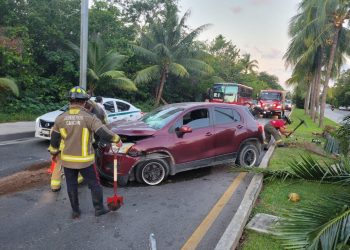 Conductora se impacta contra una palmera en la Zona Hotelera