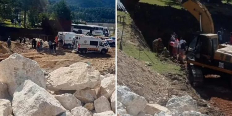 Rescatan a trabajadores atrapados en un alud de piedra en Chiapas
