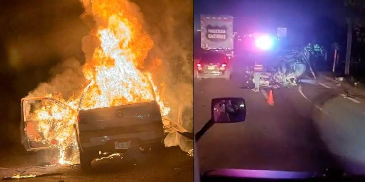 Incendio de camioneta y volcadura de auto se registran en carreteras de Tabasco