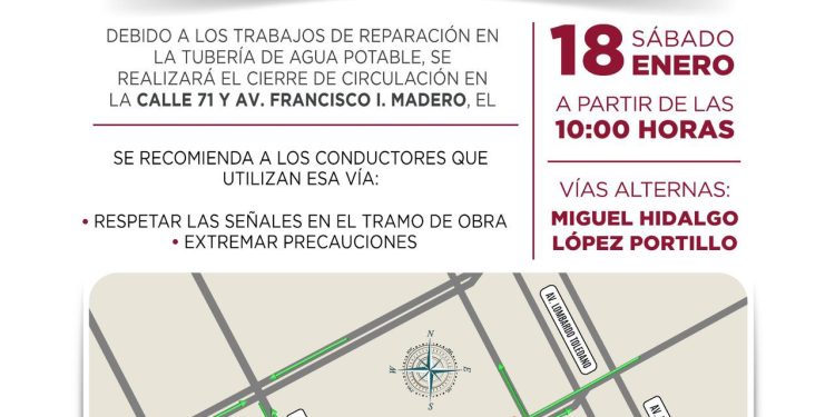 Aplica tránsito de BJ dispositivo vial en Av. Francisco I. Madero por trabajos de infraestructura