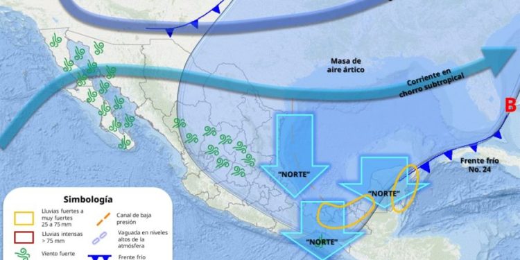 Continúa las bajas temperaturas del frente frío Núm 24 en el Caribe Mexicano