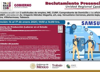 Abren reclutamiento en Tabasco para trabajar en Samsung Querétaro