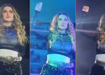 Alicia Villarreal hace la Señal de Auxilio en un show para denunciar violencia de su esposo