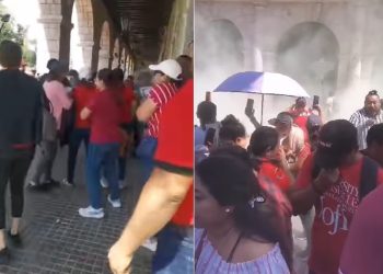 SSP interviene durante la  manifestación de maestros frente a palacio de gobierno