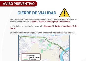 Cierran carretera de Bosques de Saloya por trabajos de concreto hidráulico