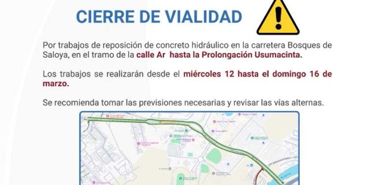 Cierran carretera de Bosques de Saloya por trabajos de concreto hidráulico