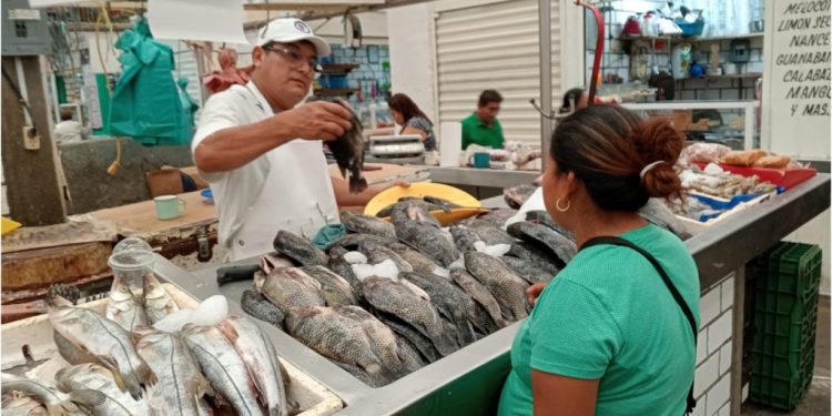 Vendedores de pescados y mariscos del mercado Pino Suárez listos para la Cuaresma