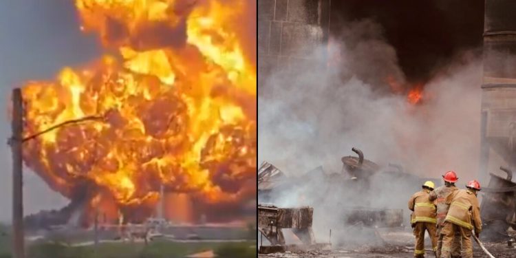 Miles de litros de combustible se consumieron en incendio en Cadereyta, Nuevo León