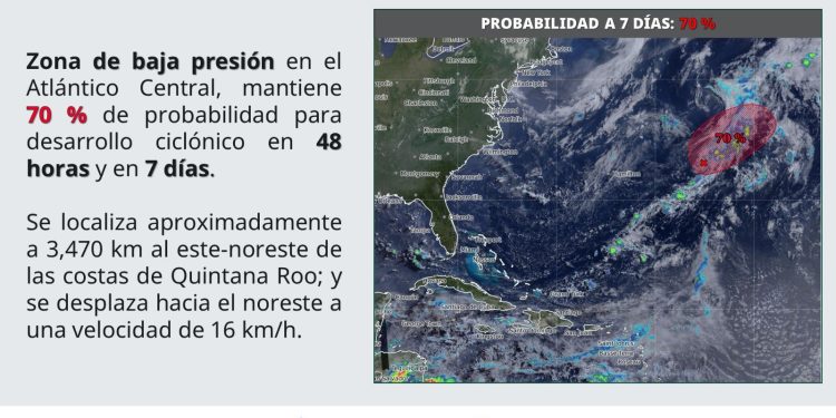 Temporada de huracanes: Actualmente incremento su potencial de desarrollo ciclónico al 70% no representa peligro para Quintana Roo