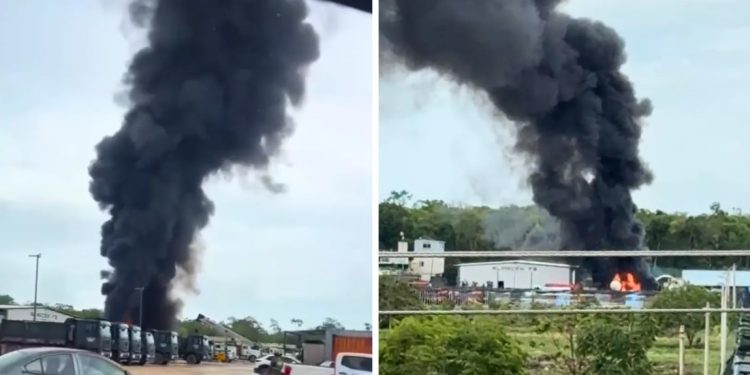 Se incendia campamento del Tren Maya provocando la rápida movilización de autoridades de Seguridad Pública y del Heroico Cuerpo de Bomberos