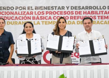 Mara Lezama firma convenio con hoteleros para habilitar 42 escuelas como refugios temporales y proteger a turistas y trabajadores ante ciclones