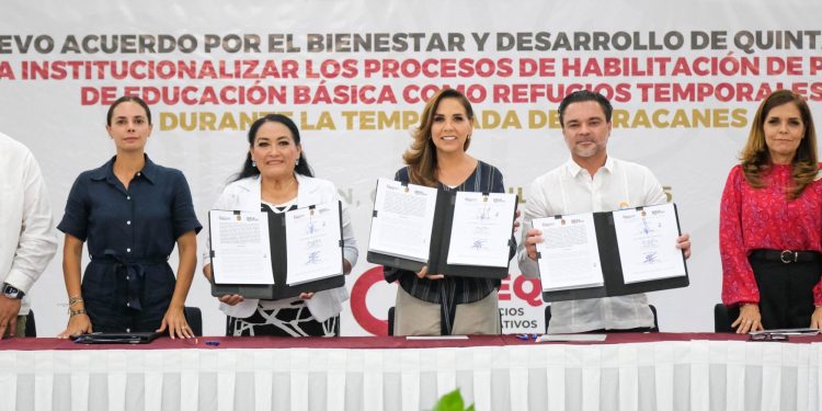 Mara Lezama firma convenio con hoteleros para habilitar 42 escuelas como refugios temporales y proteger a turistas y trabajadores ante ciclones