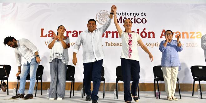 Presidenta Sheinbaum reconoce labor de Javier May durante visita a Tabasco