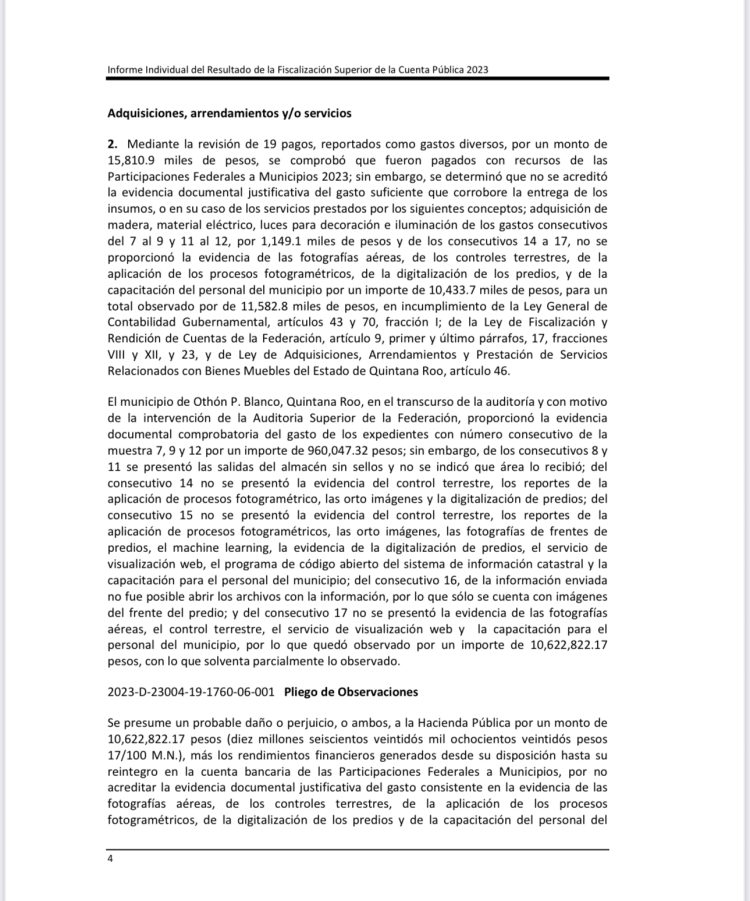 Yensunni Martínez bajo la lupa: ASF detecta irregularidades por más de 10 millones en Othón P. Blanco