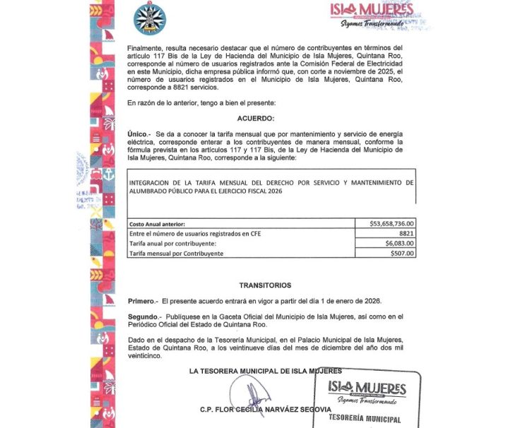 Atenea Gómez Ricalde inicia el año 2026 con nuevos impuestos, con niveles de corrupción sin precedentes y la delincuencia al borde en Isla Mujeres