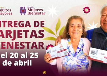 Bienestar realiza del 20 al 25 de abril, la entrega de tarjetas de las Pensiones Mujeres Bienestar y Adultos Mayores