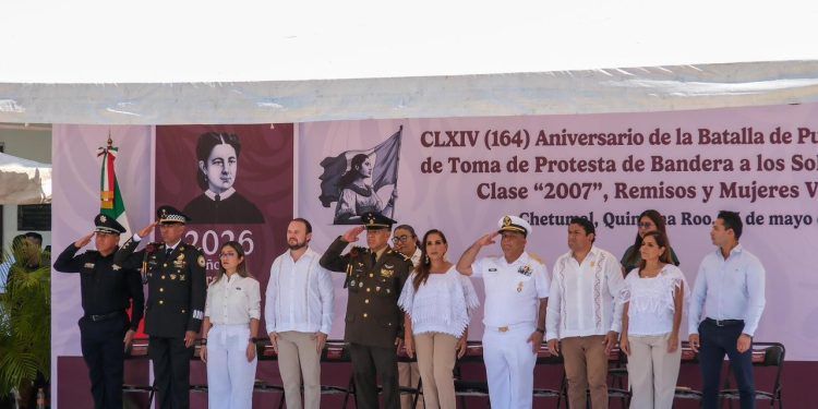 Encabeza Mara Lezama Toma de Protesta de Bandera de 284 conscriptos del Servicio Militar Nacional en Quintana Roo