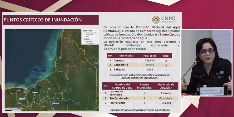 Conagua identifica cinco puntos críticos de inundación en Campeche; ponen en alerta a más de 300 mil habitantes