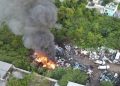 Activan Plan Marina: Despliegan operativo para sofocar fuerte incendio en chatarrera de Paraíso, Tabasco